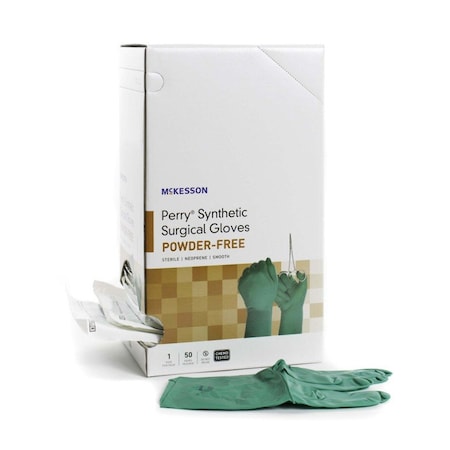 Mckesson Disposable Gloves, 7.9 mil Palm, Polychloroprene, Powder-Free, 7.5, 50 PK, Green 20-2575N